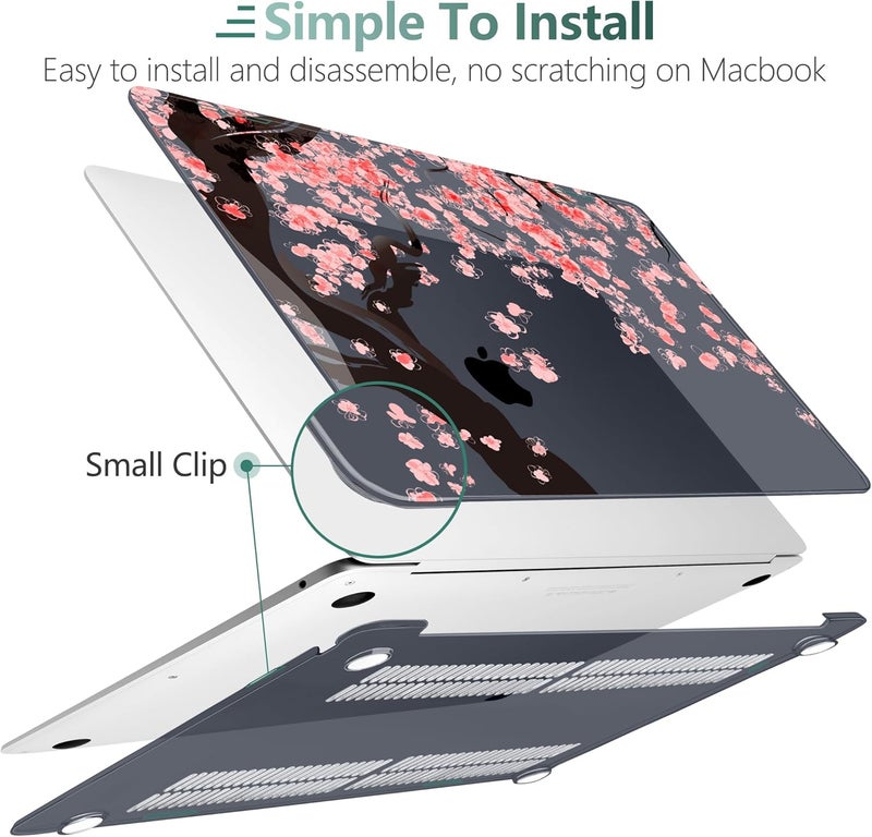 DONGKE MacBook Case for MacBook Air 13 inch M1/A2179/A1932, Crystal Black Hard Shell Cover with Cherry Blossom Pattern, Touch ID & Retina Display Compatible - Image 5